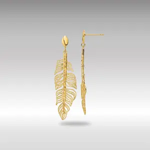 14K Gold Leslie's Polished D/C Textured Leaf Post Dangle Earrings - Model LE2153