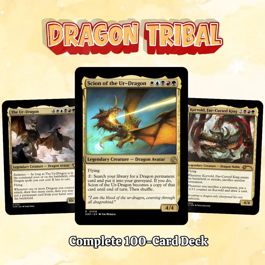 Proxy 100+ Card Commander Deck Scion of the Ur-Dragon Ultimate Dragon Tribal 5-Color Horde Ramp Reanimator & Big Dragons Synergy Strategy Theme Ready to Play Magic Style Deck Perfect Gift for Collectors and Card Players