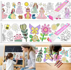 2 count 's Drawing RollColoring Paper Roll for  ,120 * 11.8 Inches DIY Painting Drawing Paper Roll, Sticky Drawing Paper Roll, Early Educational Toys for  (Princess Flower)