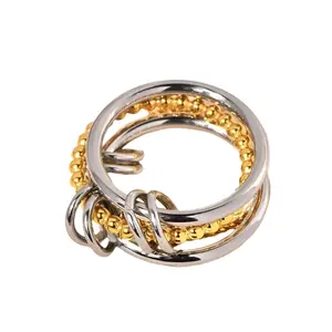 Interlocking Stacked Braided Ring Set of Four 18K Gold Plated Stainless Steel & Titanium Steel Braided Design Rings