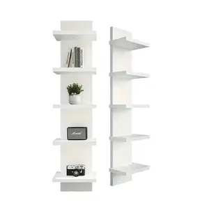5-Tier Wall-Mounted Bookshelf, PVC Floating Storage Rack, Smooth Pressboard Vertical Display Shelf for Living Room Bedroom Entryway Decor