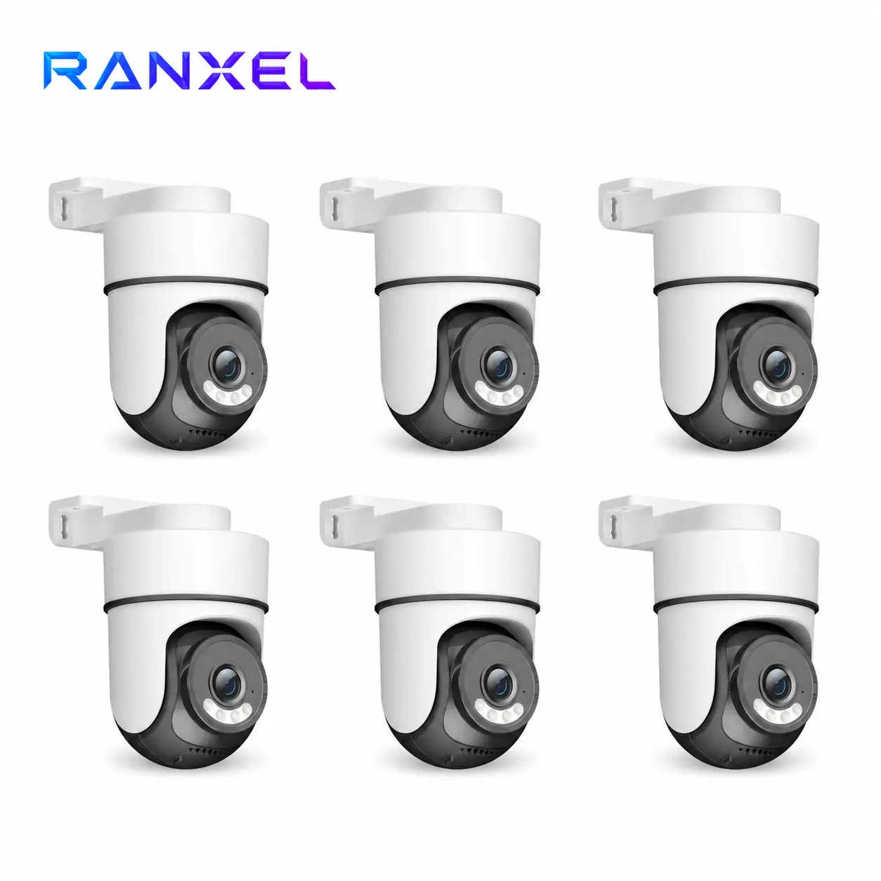 RANXEL 6-Pack 3MP Outdoor Security Cameras, Wi-Fi & Bluetooth Setup, 360° Pan & 120° Tilt, Smart Tracking, IP65 Weatherproof, Night Vision, Motion Alerts, Remote App Monitoring, microSD/Cloud Storage, Wall/Ceiling Mount