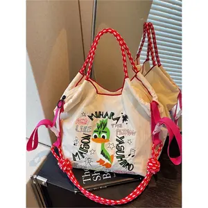 2025 new Japanese embroidery waterproof shopping bag cute casual versatile shoulder crossbody bag Casual Commuter Bag zipper closure suitable for college students campus workplace commuting shopping leisure travel and daily wear