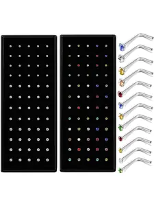 120 Pcs Mixed Color CZ 316L Stainless Steel Nose Ring Studs for Women Men L-Shaped Bend Nose Piercing Jewelry with Clear Multicolor Cubic Zirconia Hypoallergenic Unisex Piercing Kit for Daily Casual Styling