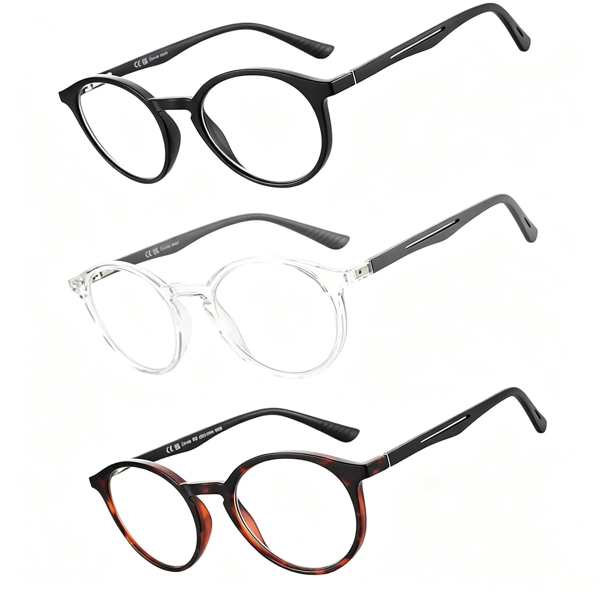 ZENOTTIC 3 Pack Circle Reading Glasses for Women and Men, TR90 Frame with Spring Hinges, Multi-Focus Blue Light Blocking Readers, Circle Glasses, Blue Light Blocking Glasses