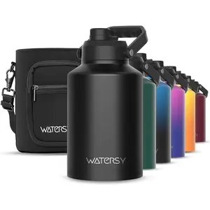 1 Gallon Water Bottle Insulated(Cold  48 Hrs),BPA Free&Leak Proof,128oz Stainless Steel Water Jug with Handle  Gym,Hiking,Camping&Travel,Black Large Thermo