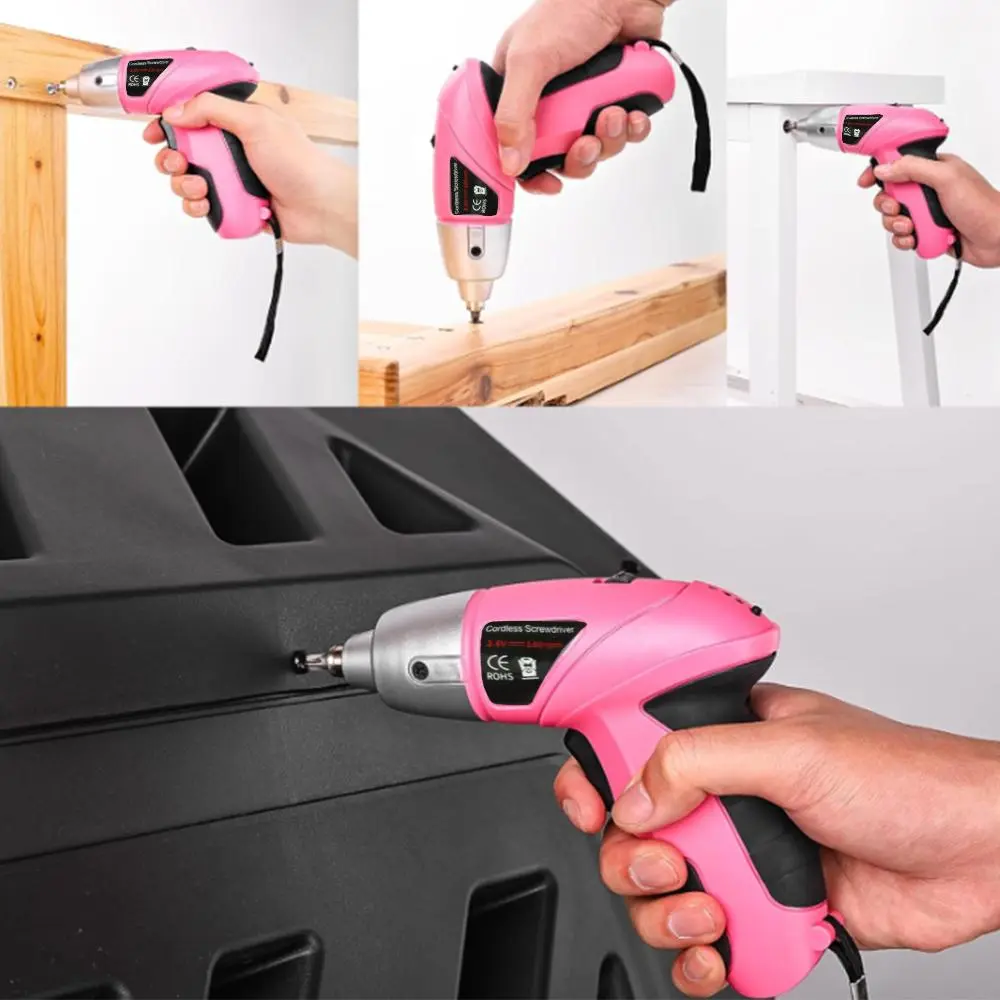 13pcs/46pcs multifunctional electric screwdriver household rechargeable set, pink/orange portable with LED light, cordless screwdriver and screwdriver head kit, suitable for DIY projects and home maintenance use