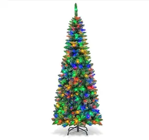 【GARVEE】Prelit Pencil Christmas Tree available in 6FT and 7.5FT sizes, featuring 120 lights for indoor and outdoor holiday decoration, ideal for home, office, and party settings