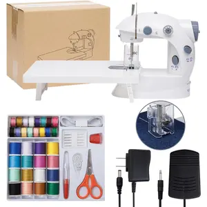 Sewing Machine for Beginners with Expansion Table Foot Pedal 42Pcs Sewing kit Light Mini Small Sewing Machines 2-2-Speed 2-Switches for Kids Ages 8-12 White and Grey Set