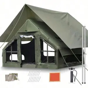 Inflatable Camping Tent Luxury 4 Season Family Glamping Tents With Pump Waterproof Canopy Mesh Windows And Door Clear Curtains And Skylight For Travel And Adventure