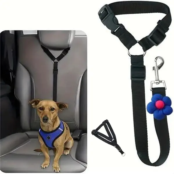 2-in-1 Tangle-Free Dog Car Harness & Seat Belt - Adjustable Nylon Vehicle Restraint, Heavy Duty Pet Safety Belt with Swivel Clip Headrest Tether, 18-30in for SUV Cars Trucks, Dogs & Cats