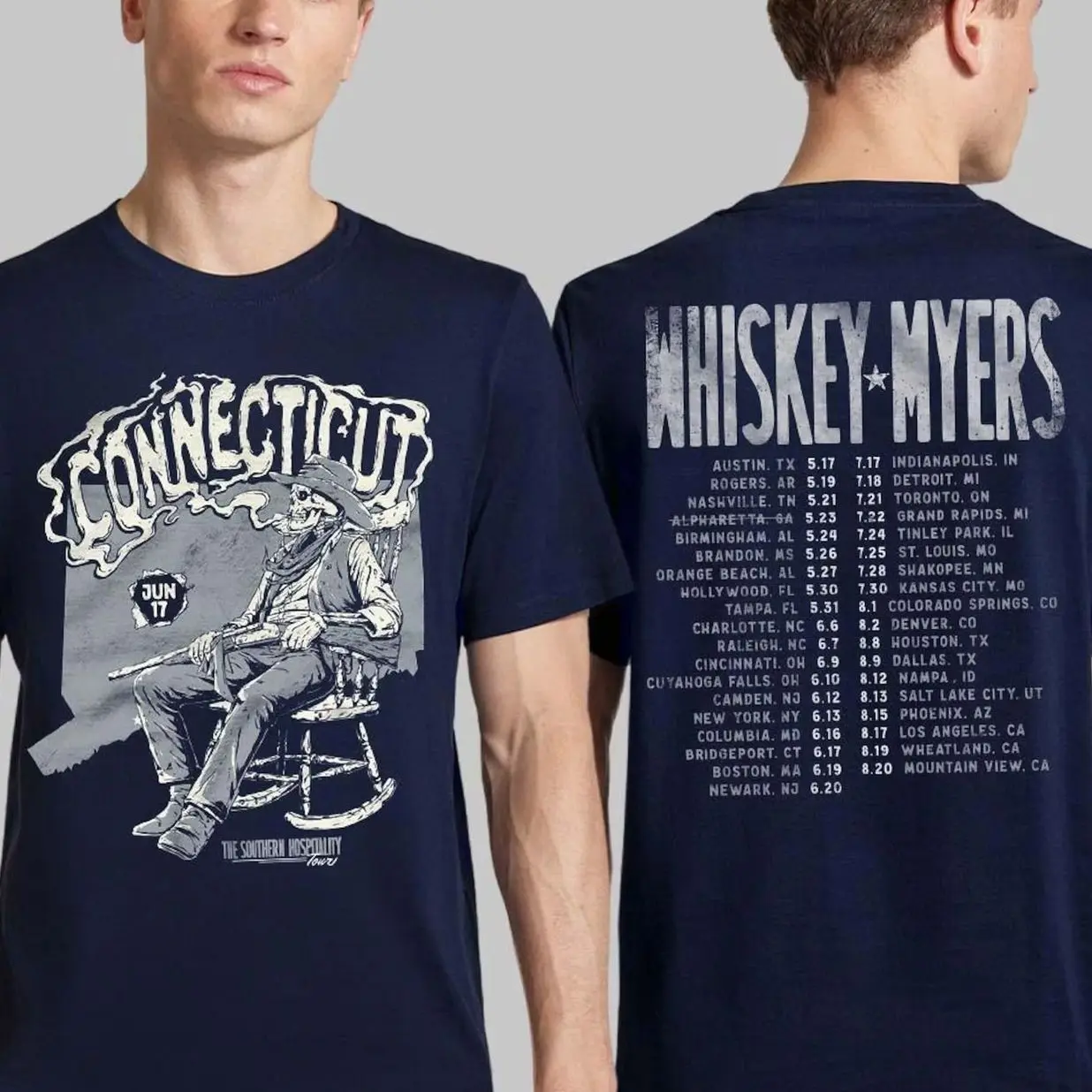 Whiskey Myers Soundwaves Bridgeport CT 2026 Concert Tour Navy T-Shirt 8W2
