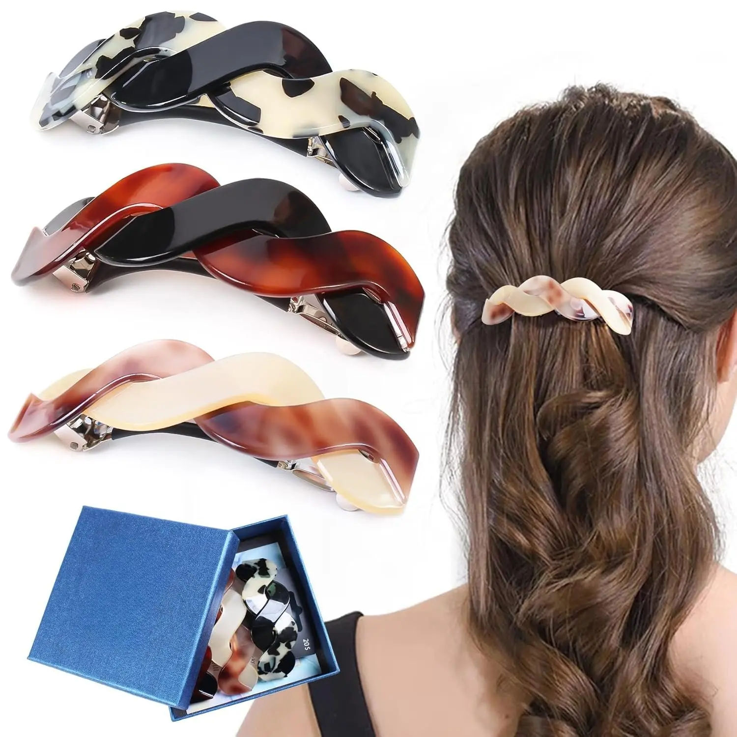 Hair Clips (3 Count) - Large Hair Barrettes for Thick Hair - 3 count Elegant  Barrettes Retro Hair Accessories for Women Daily Wear