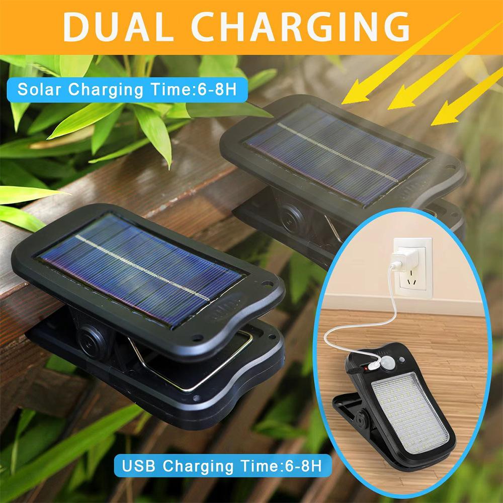 Solar Motion Sensor Light Outdoor Waterproof, USB and Remote Control, 2-Pack Portable Solar Outdoor Lights, Suitable for Gutters, Fences, Garage, Camping