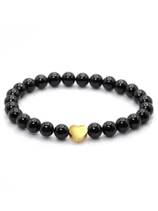 Authentic Obsidian Bracelet, 8mm Round Beads Stainless Steel Heart Design, Multi-Length Lucky Gemstone Jewelry Gift, Beaded Bracelets