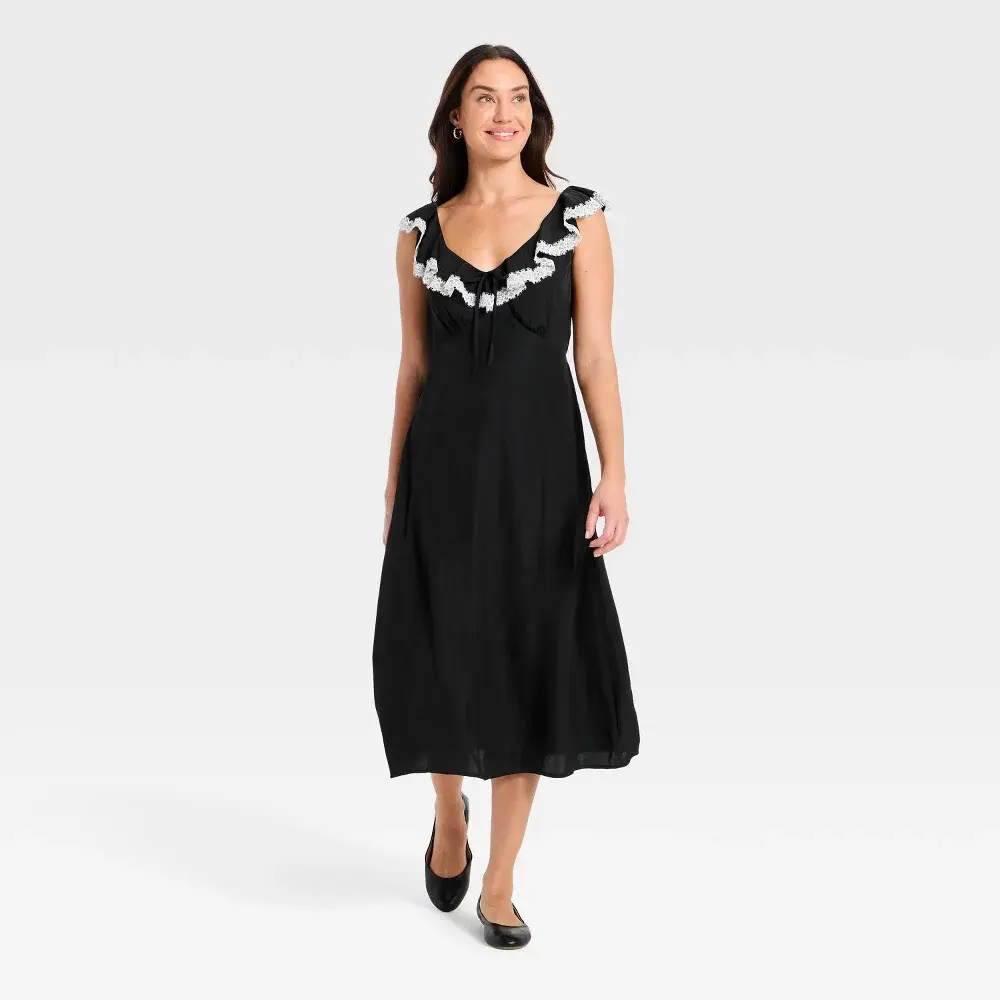 Women's Ruffle Lace Midi A-Line Dress - Universal