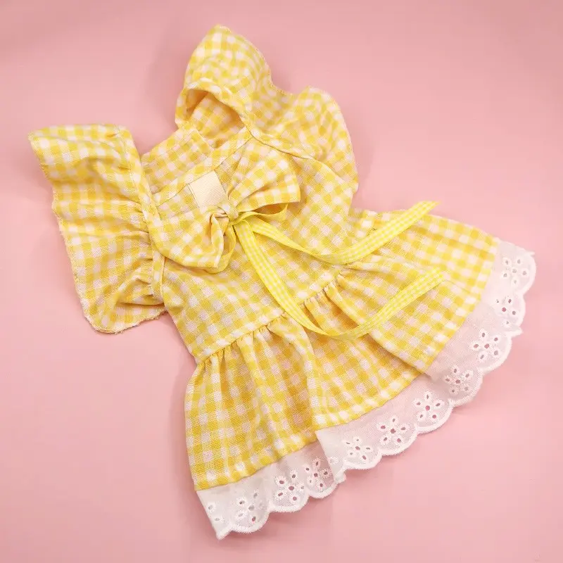 Cute Fashion Print Pet Dress with Bow, Plaid Pet Costume, Elastic Mesh Princess Dress, Puppy Cat, Complete Set, Clothing, Puppy Clothes, Kitten Clothes