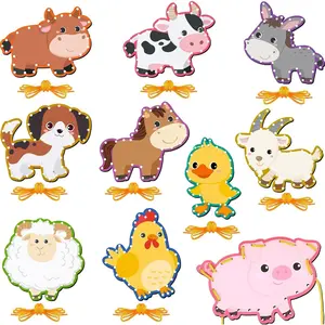 SQ-HDJ066 10 Pieces Kids Farm Animal Lacing Cards Cardboard Sewing Cards Sturdy Double Sided Lacing Playing Games for Children Developing Imagination Education Supplies
