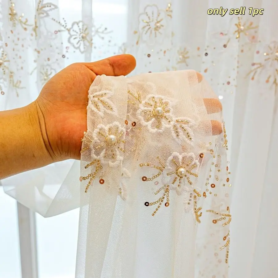 Luxury Dreamy Beaded Embroidered Window Curtain, Home Decoration Curtain, Light-Blocking Sunshade for Living Room Bedroom Balcony, 100cm Width Decorative Fabric, Net Curtains Window