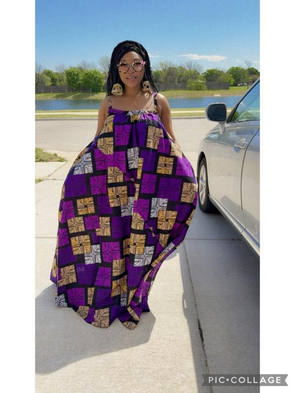 Ankara ACHALUGO DRESS in Vibrant Blue & Green with Free Matching Rattan Earrings for Stylish Outfits - Casual Womenswear