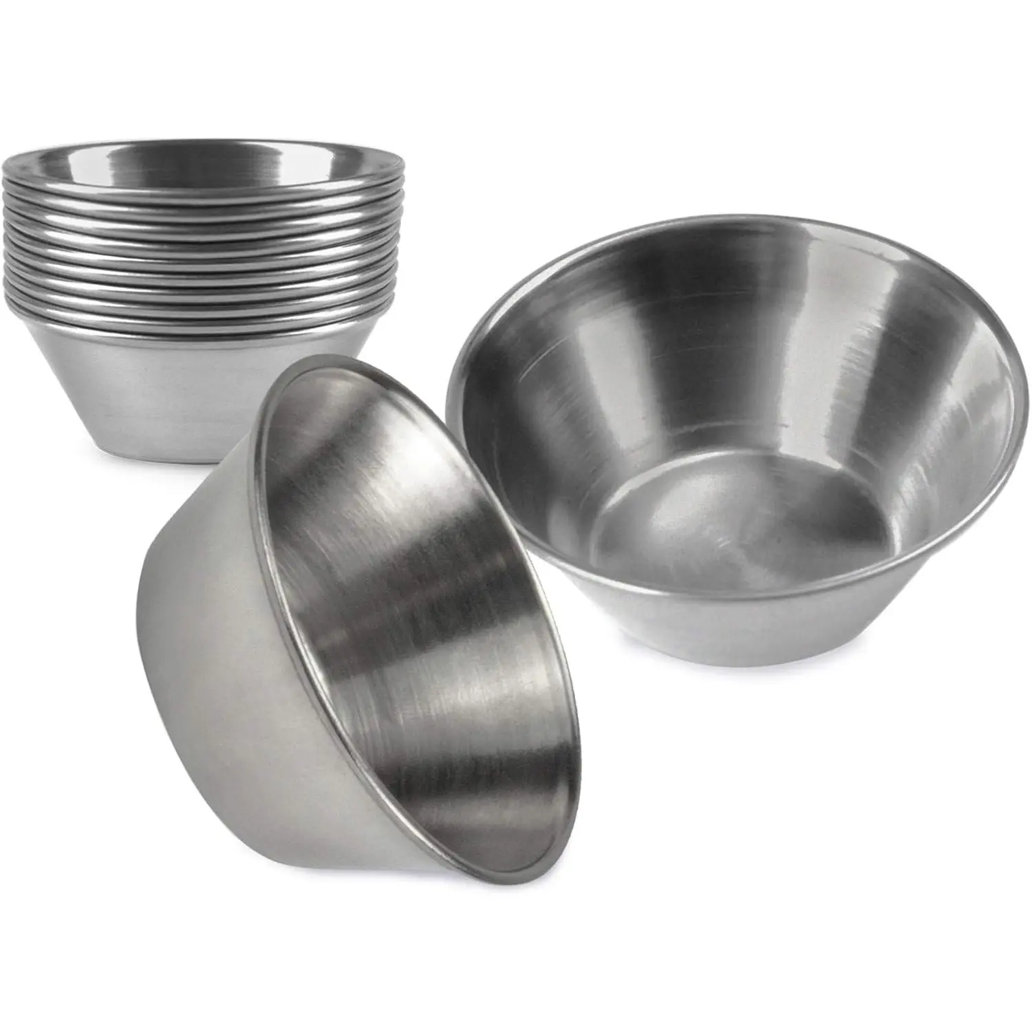 [12 Pack 1.5 oz Stainless Steel Dipping Sauce Cups  Reusable Metal Ramekins Commercial Grade Condiment Bowls Individual Portion Small Round Au Jus Cup for Home Restaurant