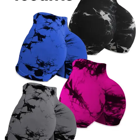 Women's High Waisted Tie Dye Yoga Shorts, Elastic High Waist Butt Lifting Sports Pants, Seamless Slim Fit for Yoga and Running, Athleisure Shorts, Athletic Wear Shorts, Fitness Shorts, Stretchy Seamless Shorts