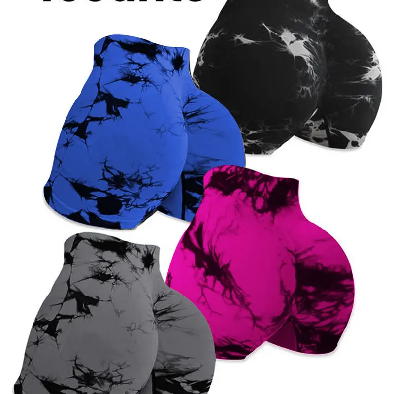 Women's High Waisted Tie Dye Yoga Shorts, Elastic High Waist Butt Lifting Sports Pants, Seamless Slim Fit for Yoga and Running, Athleisure Shorts, Athletic Wear Shorts, Fitness Shorts, Stretchy Seamless Shorts