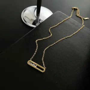 LUX-JEWEL - Arab Style Crystal Bead Pendant Necklace For Women Dainty Wedding Jewelry Stainless Steel Gold Plated 3 Dot On Oval Necklaces