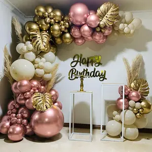 Rose Gold Balloon Arch Kit-126pcs Rose Gold Balloons Sand White Balloons Chrome Gold Balloons with Golden Leaf for Baby&Bridal Shower, Birthday Party, Wedding, Grad, Anniversary Party Pack Garland