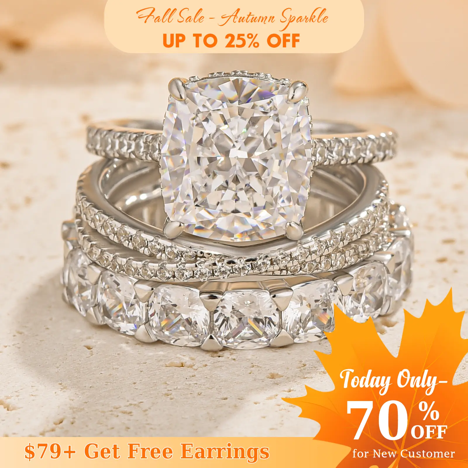 Effinny 4.5ct Cushion Cut 3PC Wedding Ring Set,925 Sterling Silver Women's Promise Ring, 5A Grade Cubic Zirconia Bridal Ring Set for Engagement, Party