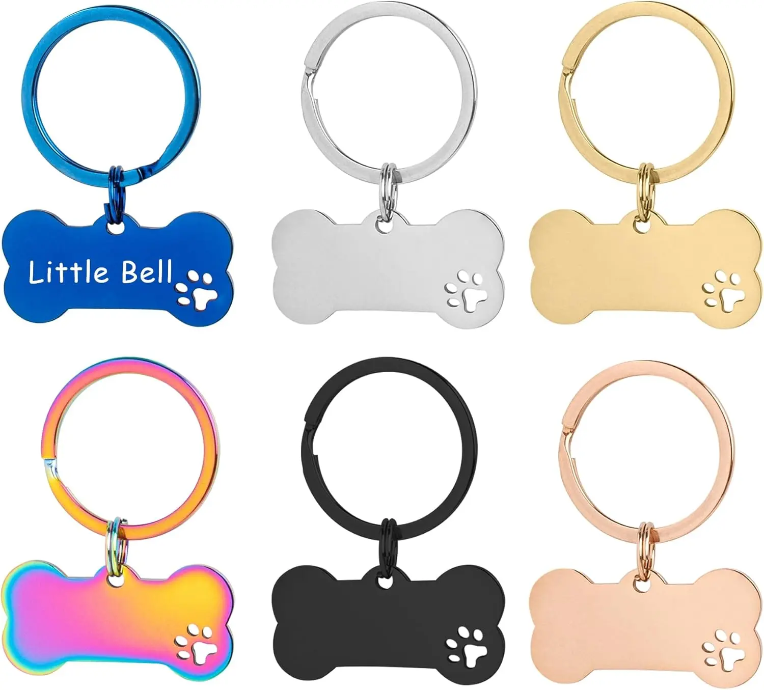 , 6 Pack Stainless Pet Keychain Engraving Bone Shape Dog ID Name Tag for DIY Craft