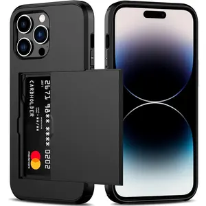 for iPhone 14 Pro Max Case with Credit Card Holder (2 Cards), Slim Wallet Case Heavy Duty Protection Dual Layer Shockproof Phone Case for iPhone 14 Pro Max 6.7'' 2022 Black