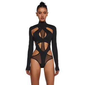Flanger Strappy Spandex And Mesh Bodysuit - Black