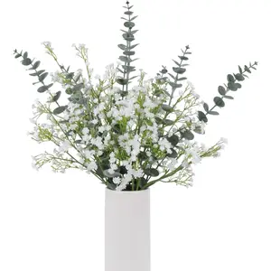 18 artificial flowers Eucalyptus leaf bouquet Artificial white carnation bouquet Realistic-feeling artificial flowers Suitable for wedding floral arrangements, parties, and home decoration