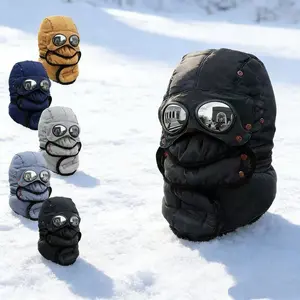 Winter Warm Glasses Windproof Skiing Mask Hat Fashion Cycling Outdoor Activity Warm Ear Protection Hat with Goggles