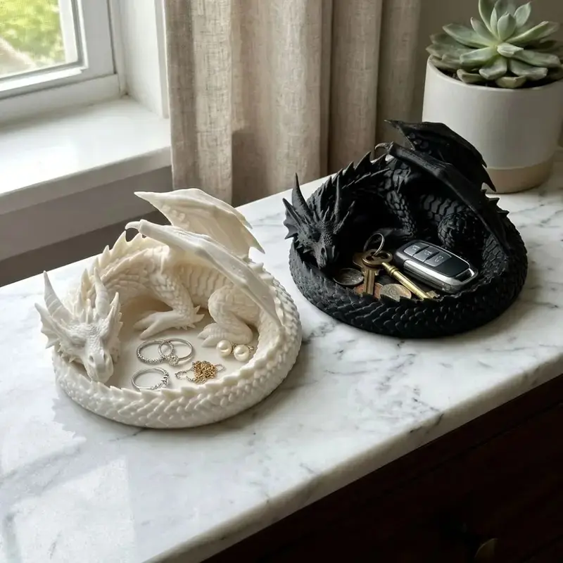 Spiraling Dragon Jewelry Tray Gothic Style Sleeping Dragon Dragon-Shaped Trinket Bowl Vintage Dark Style