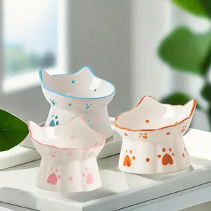 Elevated Ceramic Cat Bowls, Anti-Tip Neck Protection Raised Feeding And Drinking Station for Cats