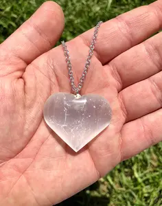 Selenite Necklace - Selenite Heart Pendant - Selenite Jewelry - Healing Crystal Necklace - Polished Crystal Heart Pendant - Heart Jewelry