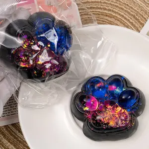 2Pcs Taba Squishy Cat Paw Squeeze Toys, Cute Cat Paw Squishy Toys for Stress Relief, Soft Jelly Kitty Squeeze Fidget Toys, Black Sensory Fidget Decompression Toy for Adults, Stress Relief Fidgeting