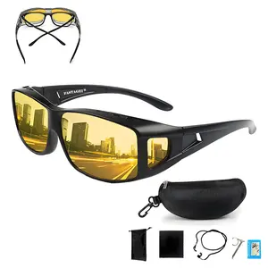 FASTAGEI Upgraded Night Vision Driving Glasses Fit Over Eyeglasses for Men Women, Anti Glare Polarized Nighttime Glasses HD Yellow Lens