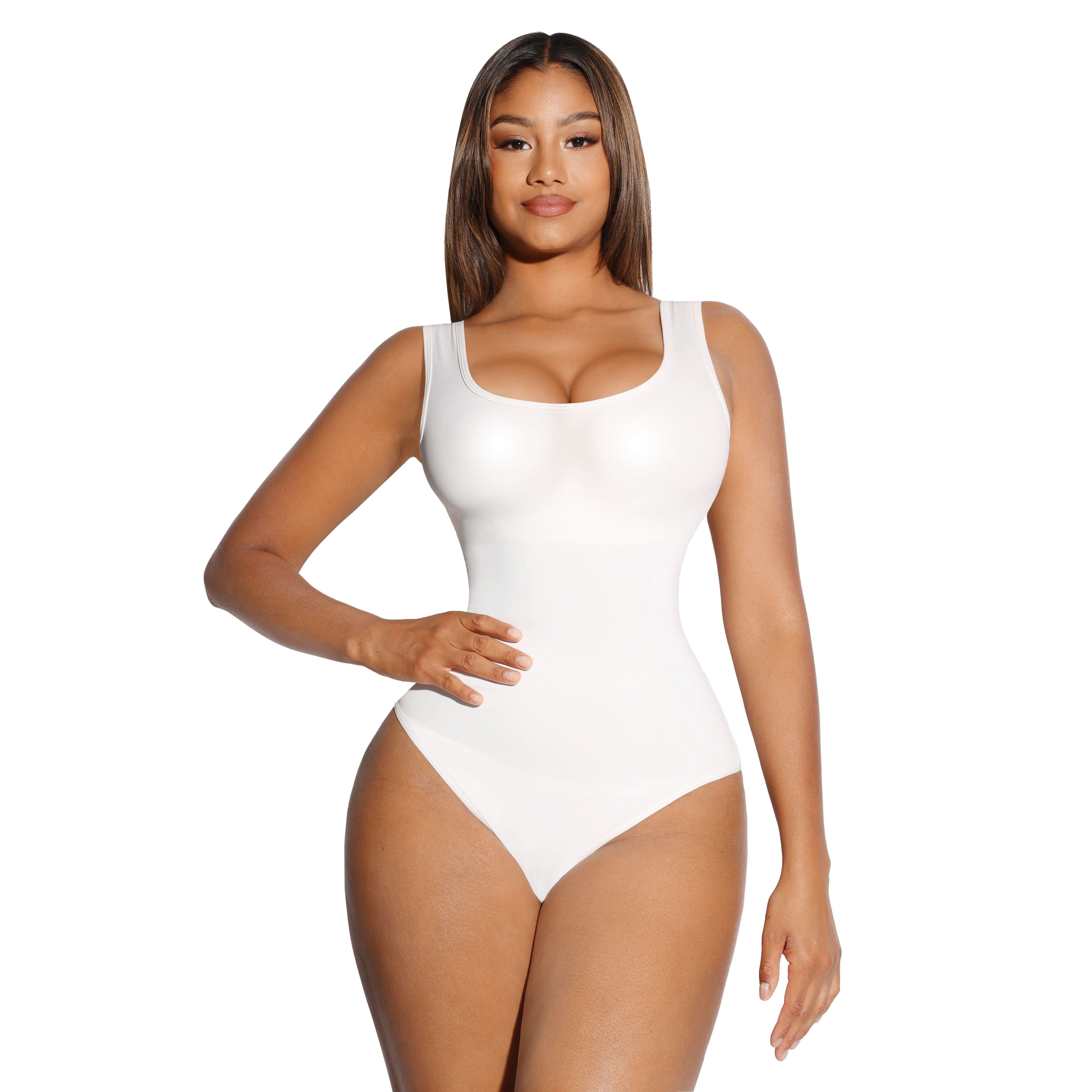 Sleeveless Deep-U Neck White