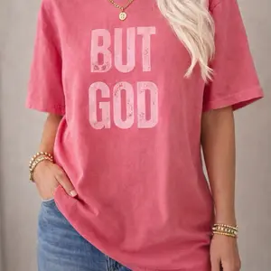 But God Comfort Colors T Shirt in Soft Coral with Bold White Lettering for Everyday Wear