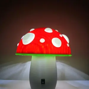 Magic Mushroom Table Lamp with Red Cap, White Dots, and Illuminated Base, Unique Design for a Magical Lighting Experience
