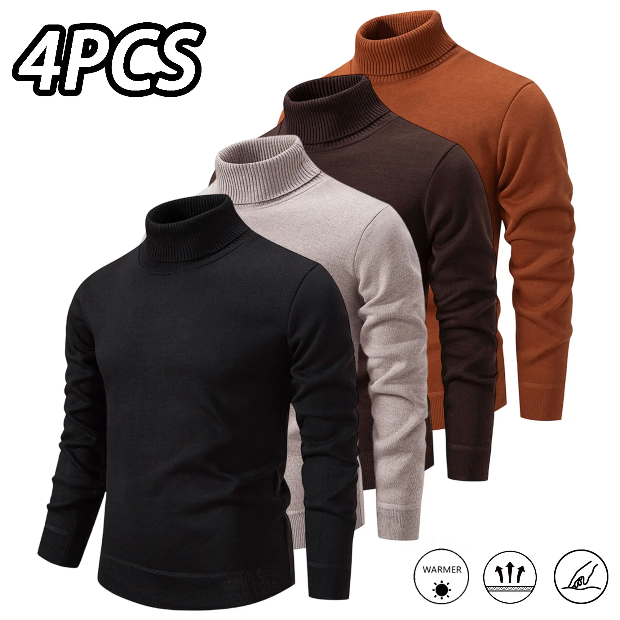 4-pack men’s high-neck sweaters, soft and comfortable pullover hoodies, solid color design, slim-fit sweaters for everyday wear in autumn and winter.It is very suitable for men to wear while working, traveling, relaxing at home, and going for outdoor walk