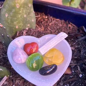 Selenite Heart With Chakra Stones
