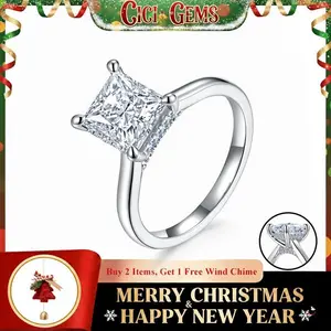 CICI GEMS 2CT Princess Cut Moissanite Halo Ring for Women D VVS1 Stackable 18K Gold Plated Lab-Created Hypoallergenic Wedding Engagement Anniversary Gift Fine Jewelry