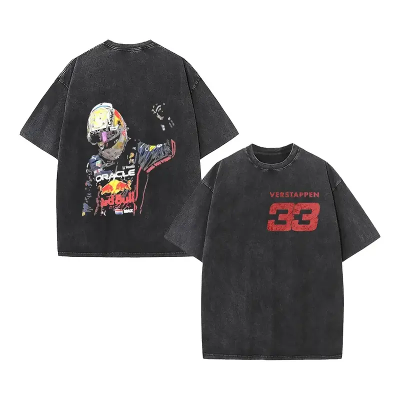 Racing Style, T-Shirt, Max Verstappen 33 Red Bull F1 Driver Graphic, Cotton Blend With Vintage Wash Finish, For Motorsport Fans And Casual Wear