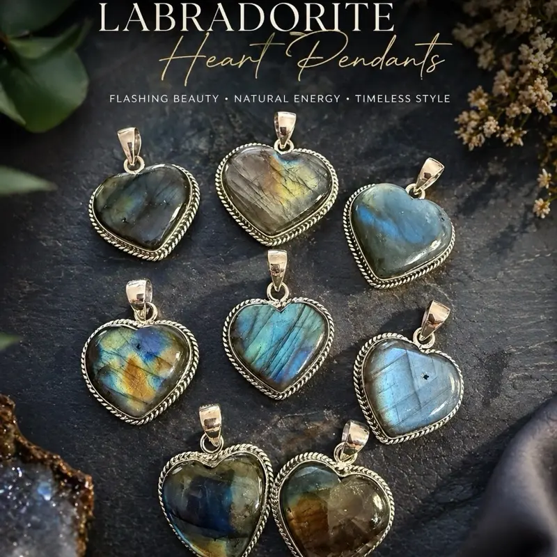.925 Solid Sterling Silver Labradorite Natural Stone Pendant