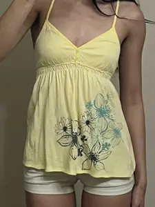 Women's Floral Print Cami Top, Casual Boho Fitted Sleeveless Spaghetti Strap Top for Summer, Women's Clothing for Daily Wear