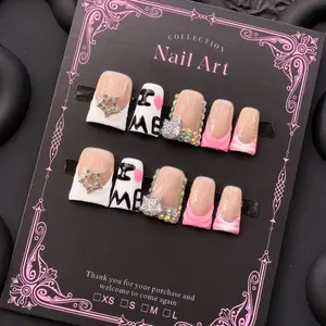 Y2K Style Duckbill Nail Shape, Handmade Wearable Nails, Nail Art, 3 Sizes S M L, Letter Star Cat 3D French Design, Perfect Gift for Girls